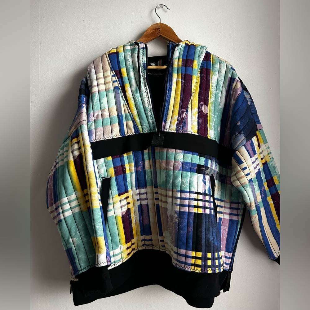Free People Movement Fast Times Hoodie Jacket Pullover Bleach Plaid Blue S
